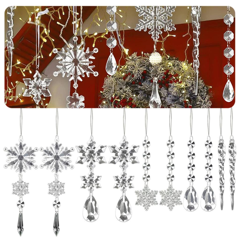 Acrylic Snowflake Pendant Multi-Purpose Icicle Drops Christmas Pendants Shiny Tree Hanging Ornament for Home Decor