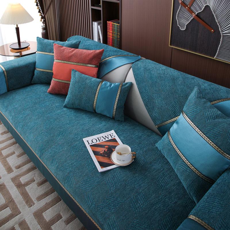 Modern Chenille Sofa Cover 1 /2 /3 Seater Patchwork Jacquard Corner Couch Slipcover Chair Cover Furniture Protector Sofa Cushion