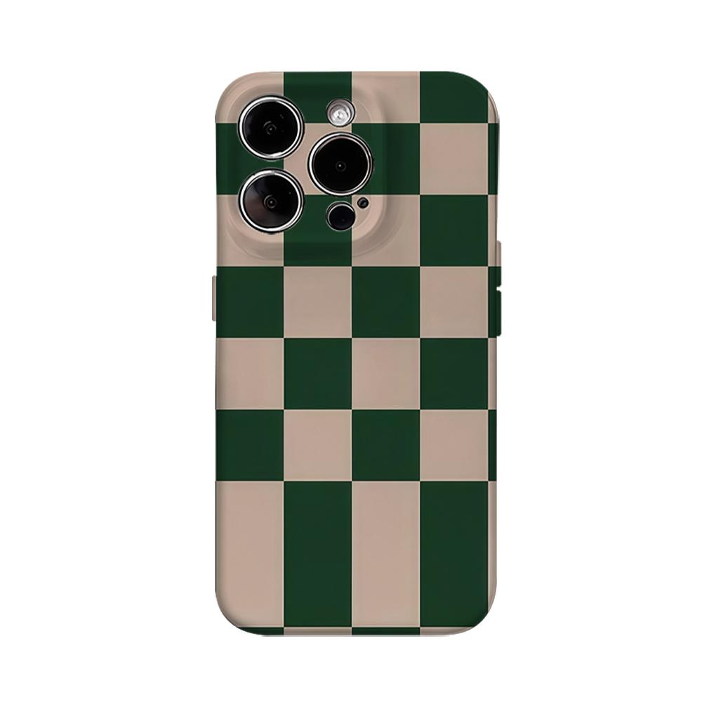 Green Checkerboard Phone Case for IPhone 16 15 14 13 12 11 X XS XR XSMAX 7 8 Pro Max Plus Double-layer Back Cover