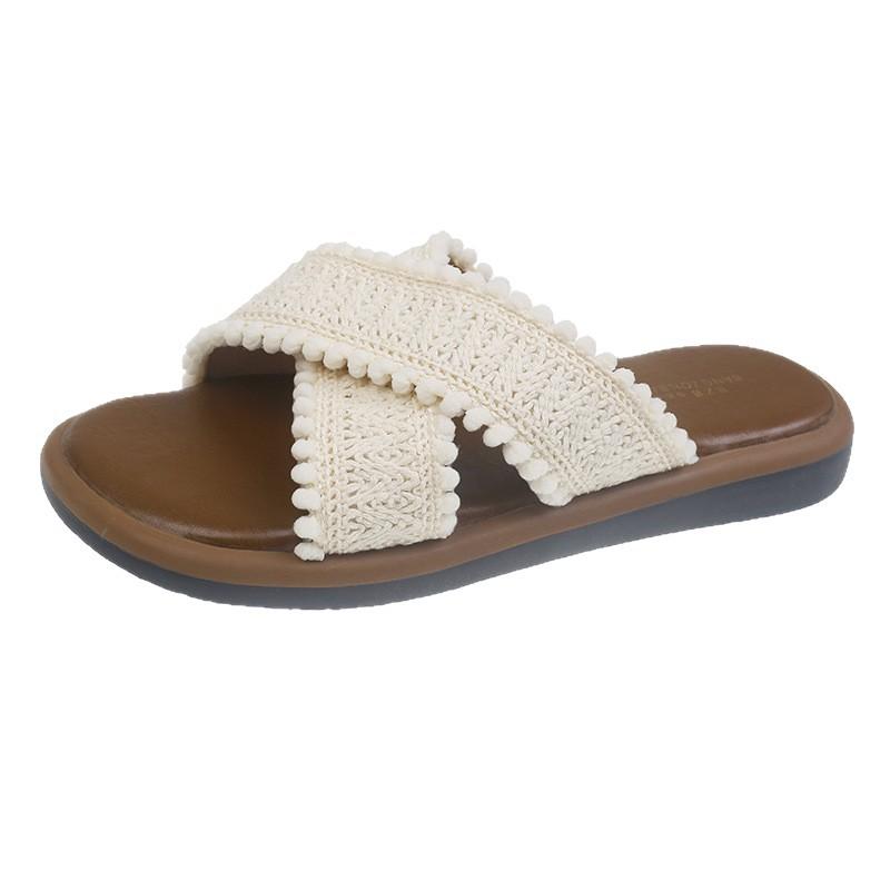 Cross-strapped slippers women's summer wear 2025 new retro thick-bottomed non-slip beach vacation cool slippers one-word drag
