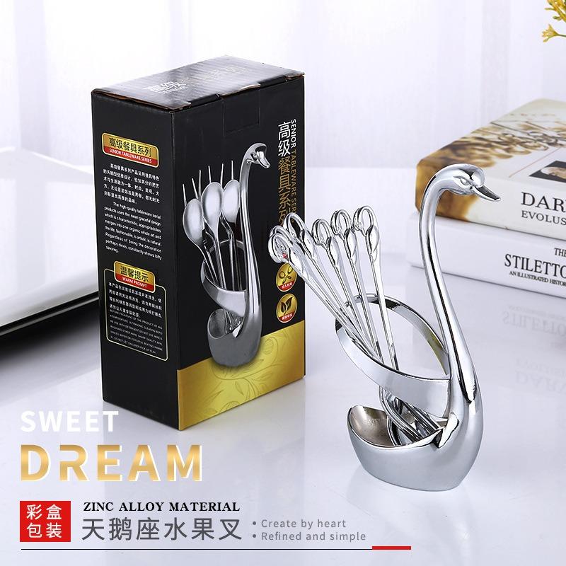 Zinc Alloy Swan Tableware Seat Spoon Fork Set Restaurant Hotel Ornament Tableware Storage Rack Cross-border Labeling