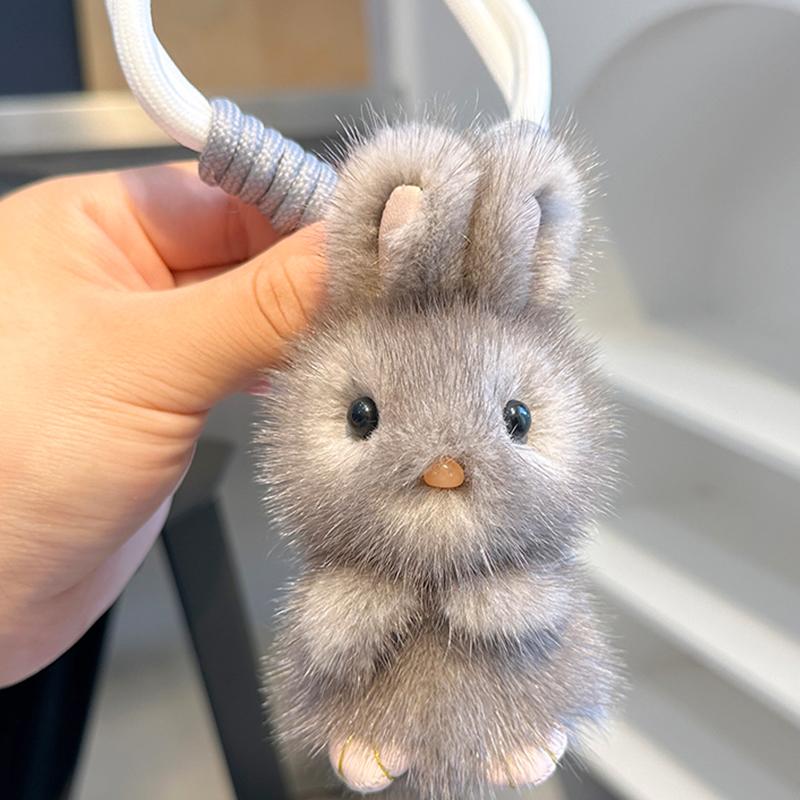 Cute Mink Fur Bunny Keychain Keychain Ladies Car Bag Pendant Fashion Accessories Fluffy Key Ring Girl Bag Pendant