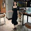 Women's High-End French Design Slimming Long Dress with Square Neck