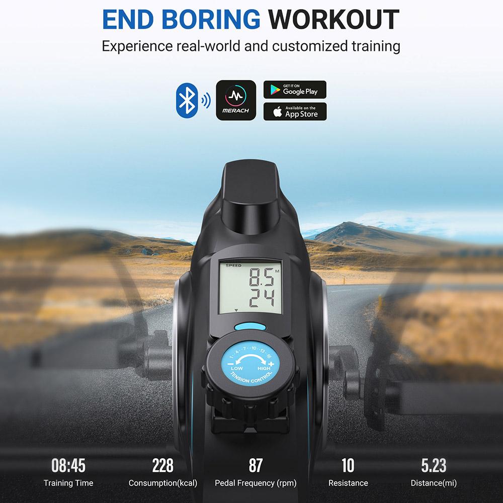 MERACH S04 Podstolní rotoped, Magnetický mini rotoped s aplikací, Rehabilitace paží/nohou, Včetně odporových gum a podložky, Černý