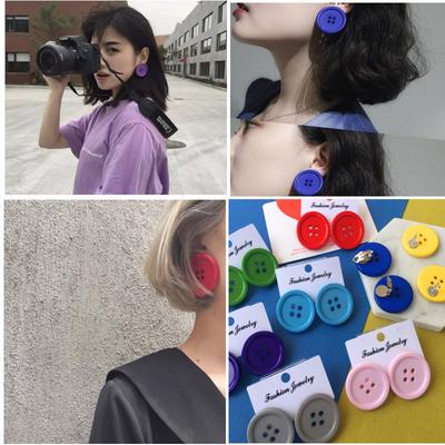 1 Pairs Random Colorful Candy Buttons Earrings Vintage Exaggerated Round Earrings