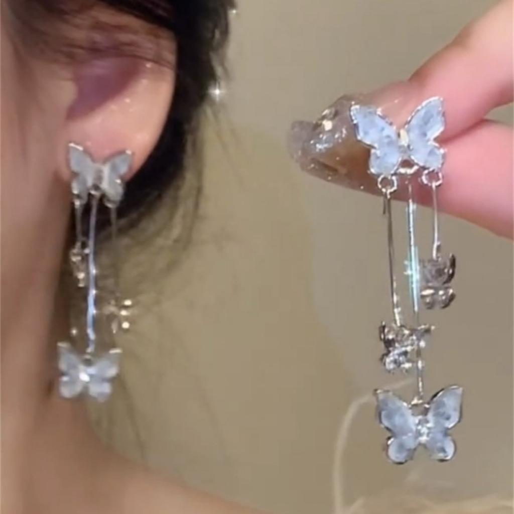 Elegant Red Zircon Butterfly Drop Earrings For Women Temperament Lovely Imitation Pearl Animal Tassel Earring Fashion Jewelry