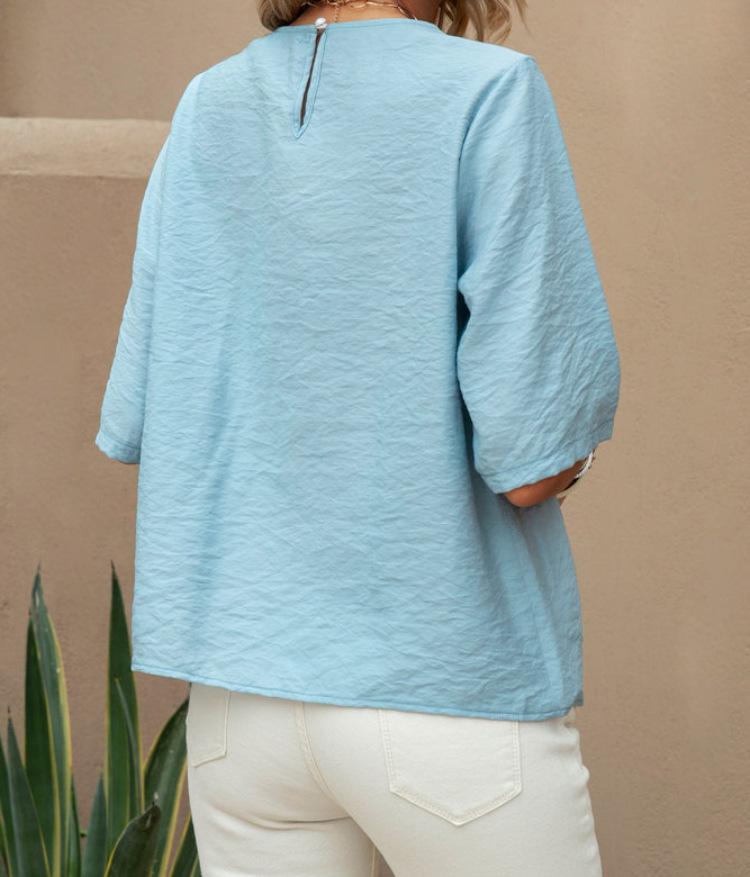 T-shirts décontractés en coton et lin pour femmes, grande taille, en dentelle creuse, hauts amples