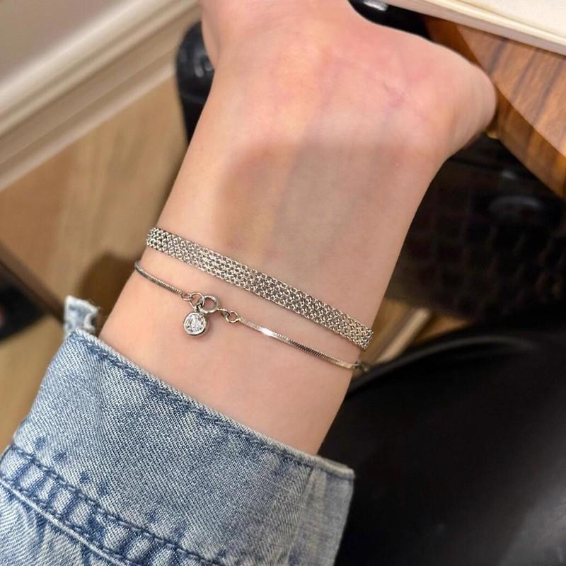 Simplicity 316L Stainless Steel Snake Bone Chain Bracelet for Women Round Zircon Charm Link Bracelets Jewelry