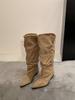 ~ Retro pointed thick heel knight boots women's new belt buckle western pleated long tube stacking boots