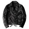 Men Genuine Leather Motorcycle Jacket Heavy Duty Biker Coat with Multiple Zippers