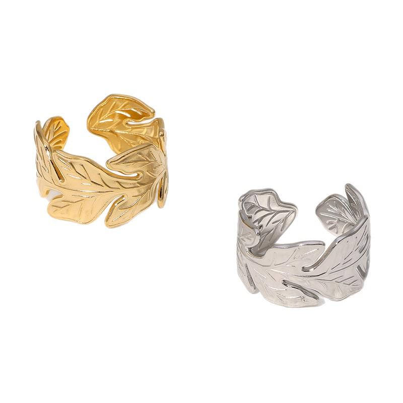 Tropical Leaf Design Stainless Steel Ring - Simple, Fresh, and Unique Titanium Jewelry