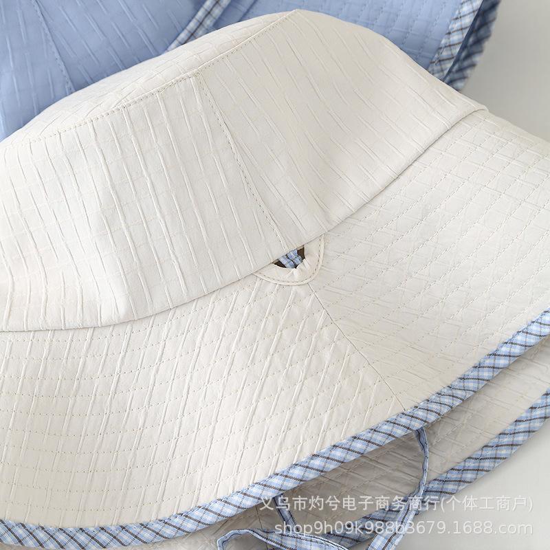 Small Fresh Plaid Bow Contrasting Color Bucket Hat Spring and Summer Travel Showing Face Small Bucket Hat Versatile Basin Hat Woman