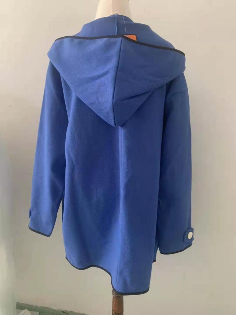 European & American Women's Multicolor Round Neck Loose Hooded Wool Coat - Autumn/Winter Fashion