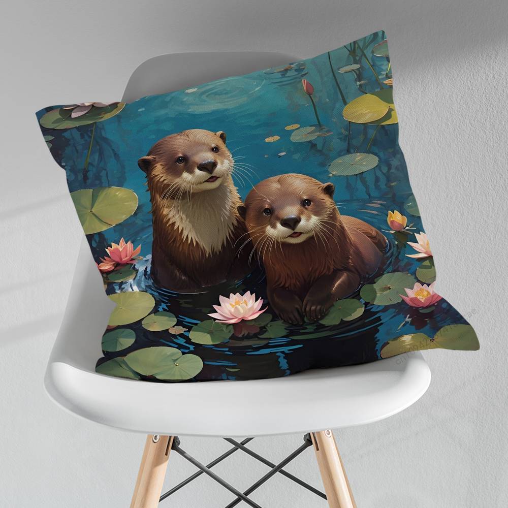 Cute Otter Cartoon Pillow Case For 30x30cm45x45cm55x55cm For Home Bedroom Decoration And Protector