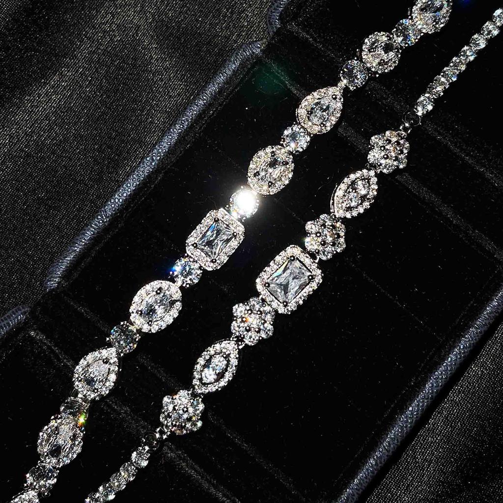 Armband mit hochkarätigem Diamanten, Nischendesign für Damen, platiniertes Sterlingsilber, kalter Wind, Imitation Mozzarella-Diamantarmband für Damen