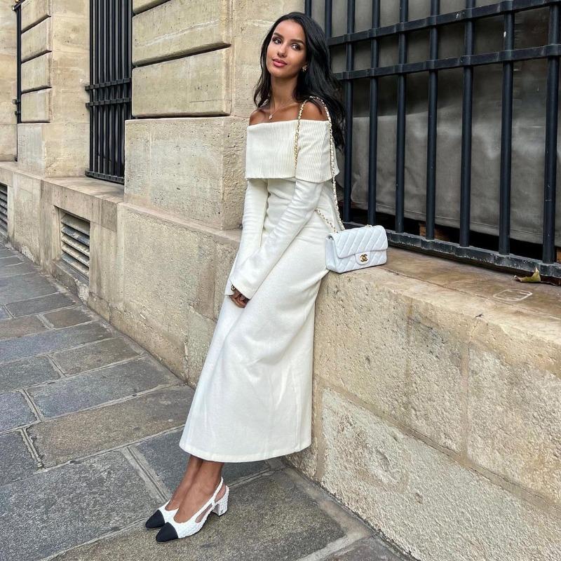 Off Shoulder Casual Dress Knitwear Maxi Dress Female Slim Elegant Fashion Autumn 2025 Ribbed Knit Dress For Women Long Dress