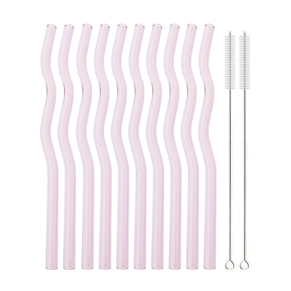 12Pcs Colorful Glass Straws Wavy Reusable Drinking Straws Eco-friendly Straws for Drinks Coffee Milk Tea Straw Barware