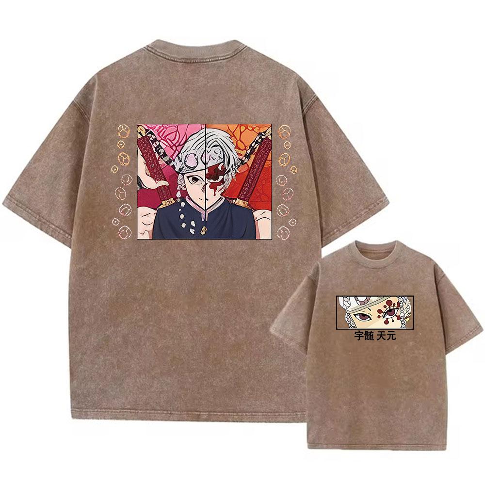 Unisex Anime Acid Washed Tshirts 100% Cotton Retro Harajuku Style Printed Wash Tshirts Oversize Sports And Leisure Hip Hop