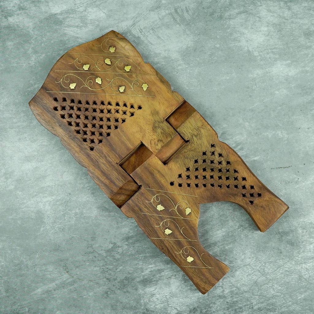 Handmade & Handcraft Foldable Book Holder | Rehal | Book Holding Stand with Intricate Carvings and Leaf Print | Rehal for Religious Holy Books