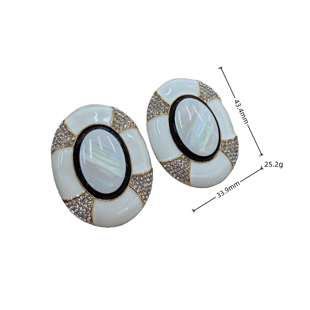 Retro Hong Kong Style Slightly Inlaid Zircon Enamel Glaze Large Earrings, Personality Trend Exaggerated Large Stud Earrings Fashion Earrings