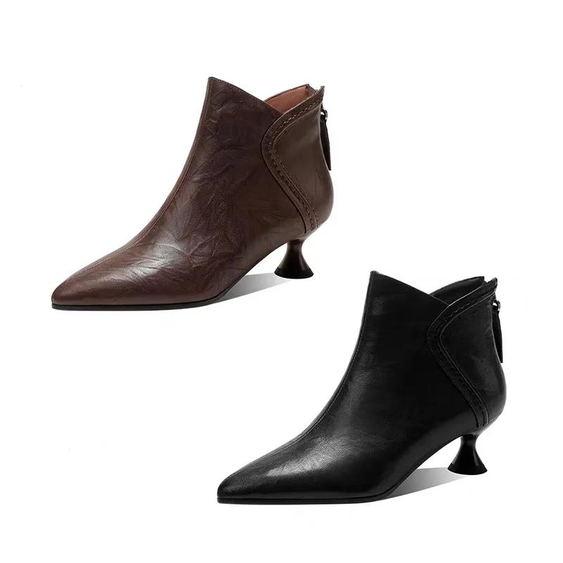 Skor Dam 2024 Hög Kvalitet Ankel Damskor Mode Blixtlås Bak Kontor och Karriär Sexiga Spetsiga Skor för Kvinnor Zapatos