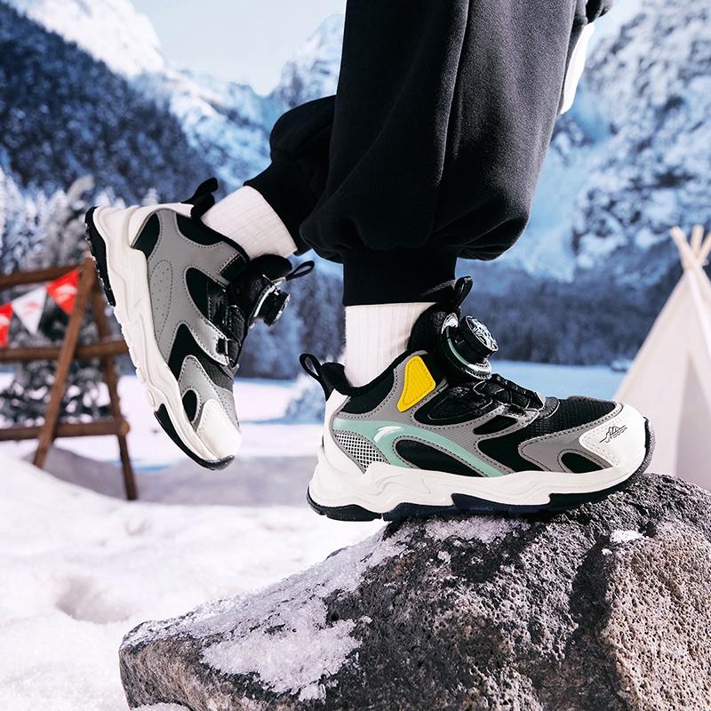 Anta Kids Trendy Fashion Fleece Lined Warm Wear Resistant Non Slip Mid Top Casual Shoes Kids Casual Shoes Black White A12449939-2