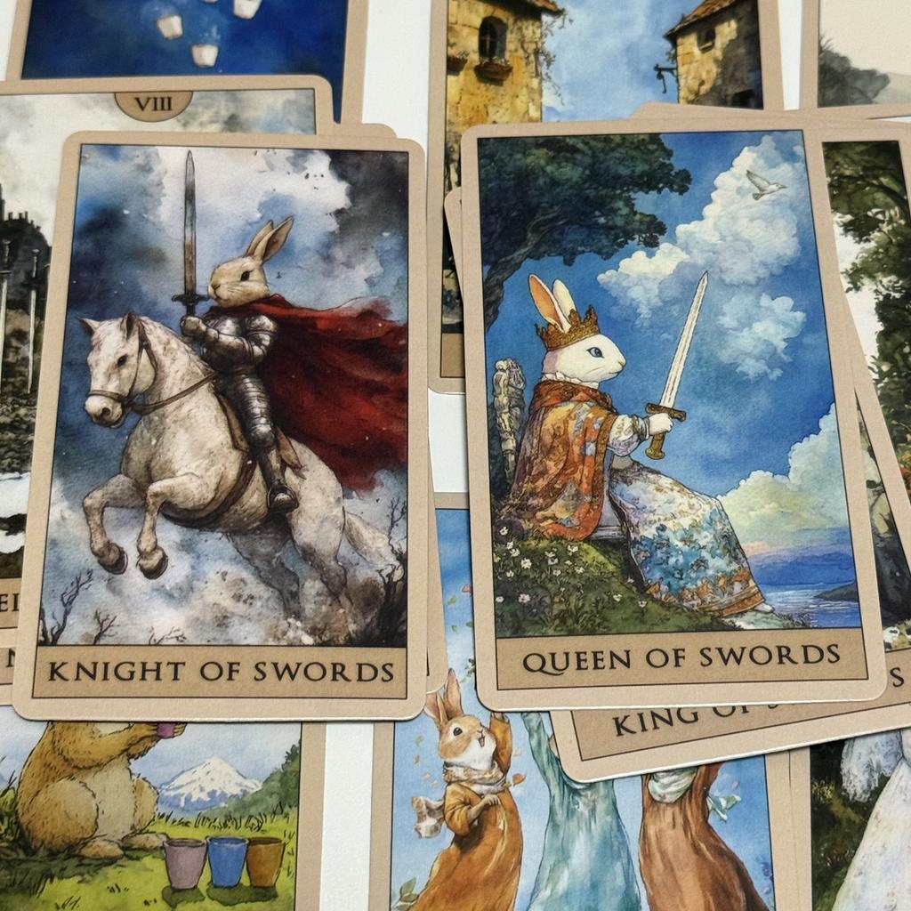 Rabbit Tarot Deck 78pcs Board Games English Watercolor Cards Cute Divination Cards