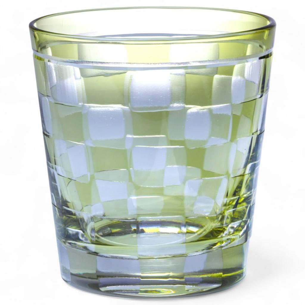 Mizukage Kiriko Rocks Glass Checkered Current Model J-kitchens Cup, 85xH90mm, 260cc, Green, Bisho,