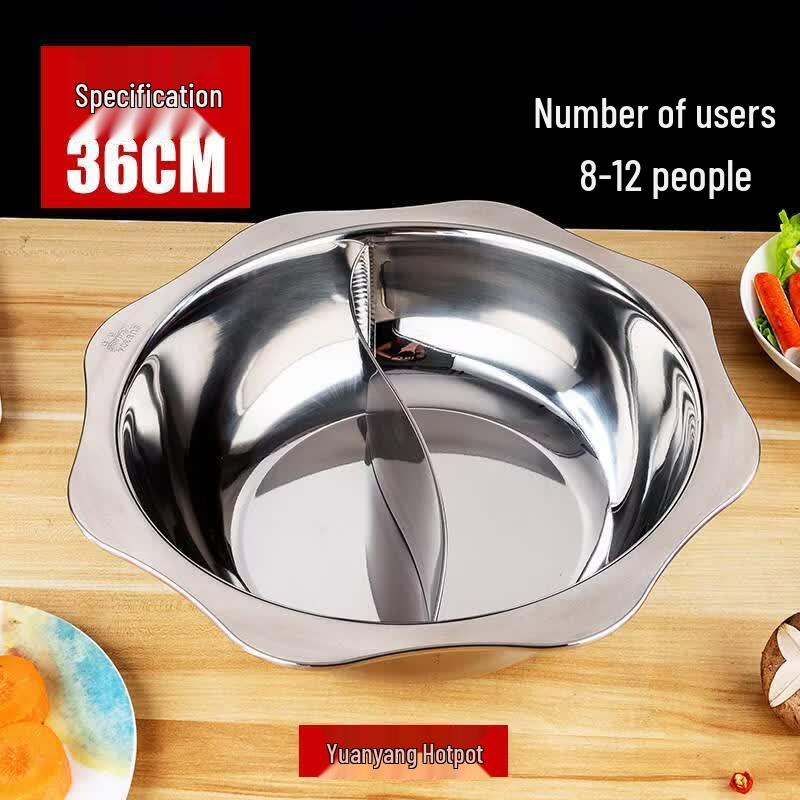 ZLIII 304 Stainless Steel Divided Hot Pot, 36cm