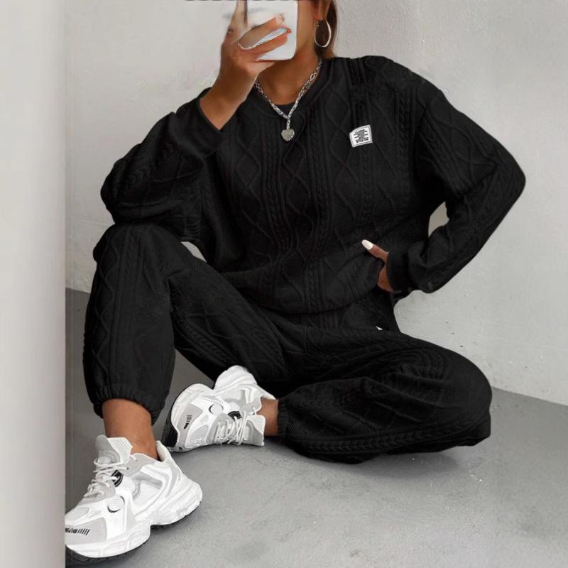 2024 Autumn/Winter Women's Jacquard Long-Sleeve Sweatshirt and Pants Set