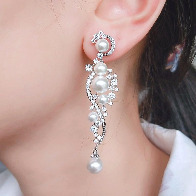 ZAKOL Luxury Shiny AAA Cubic Zirconia Hanging Earrings for Women Imitation Zircon Bridal Long Earring Women's Wedding Zircon