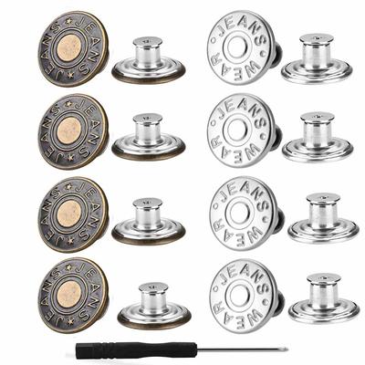 8PCS Replacement Buttons for Jeans,17mm Adjustable Metal Pants Tightener,No-Sew Nailess Removable Replacement,Reusable