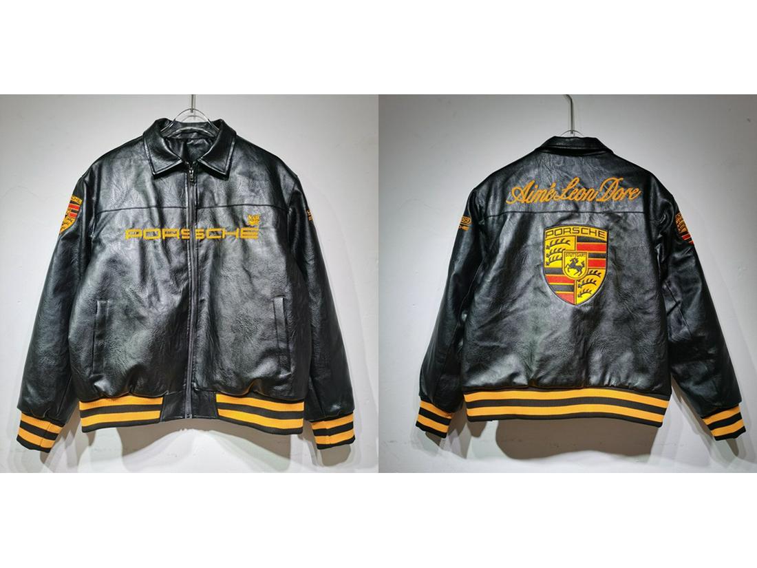 

Шкіряна гоночна куртка Porsche x James Car Retro з важкою вишивкою - Унісекс мотоциклетна верхній одяг Small