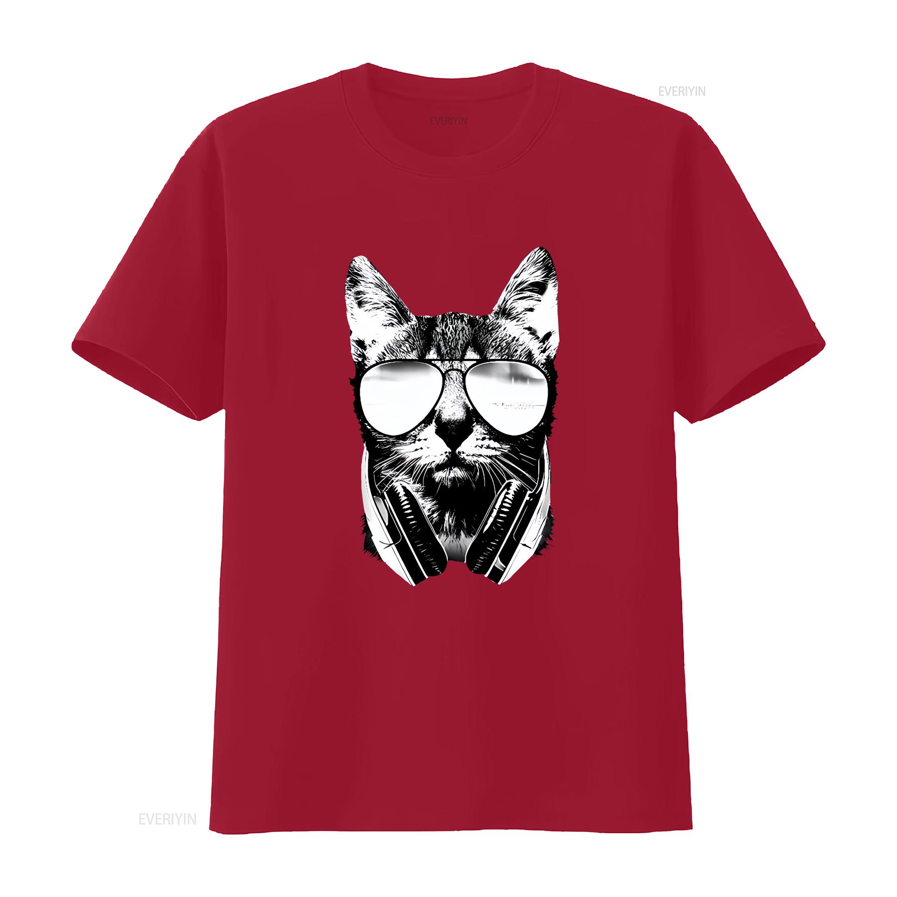 

Gravity Trading Mens Cool DJ Cat Solar Color Changing T Shirt Sun vintage Washed Slightly designer clothes Versatile Unisex S