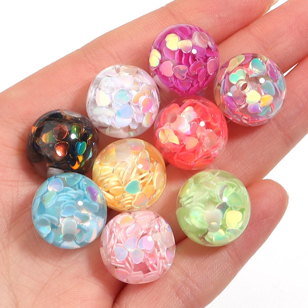 5pcs/lot 16mm Colorful Sequin Resin Beads Round Loose Spacer Beads For Jewelry Making DIY Bracelet Necklace Keychain Accessories