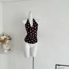 Frühling Sommer Damen Rosa Gepunktetes Neckholder-Top Raffung V-Ausschnitt Ärmellos Crop Bluse