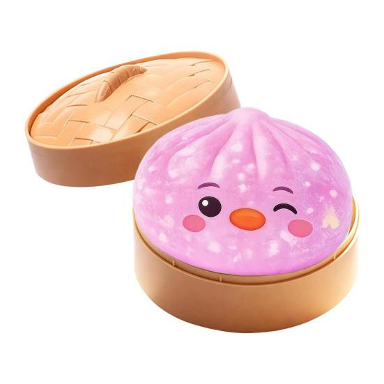 Cartoon Dumpling Squeeze Toy with Steamer, Anxiety Relief Dough Stress Ball Fidget Toy, Stretchy Steamed Bun Sensory Toy for Kids