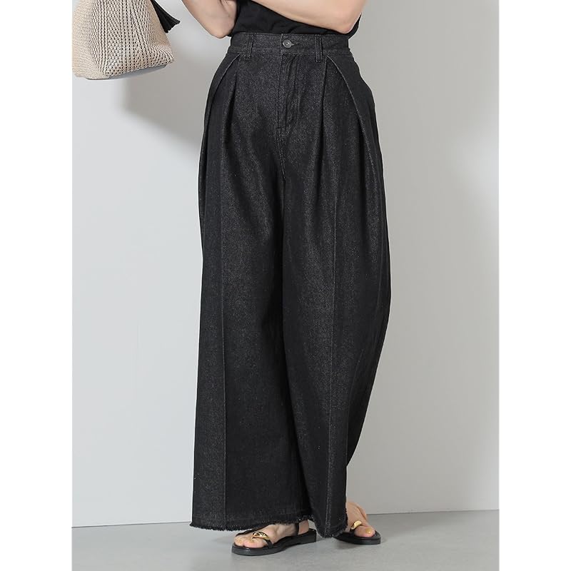 [Beams Heart] Hose Fransen Tuck weite Hose Damen CHARCOAL BLACK S