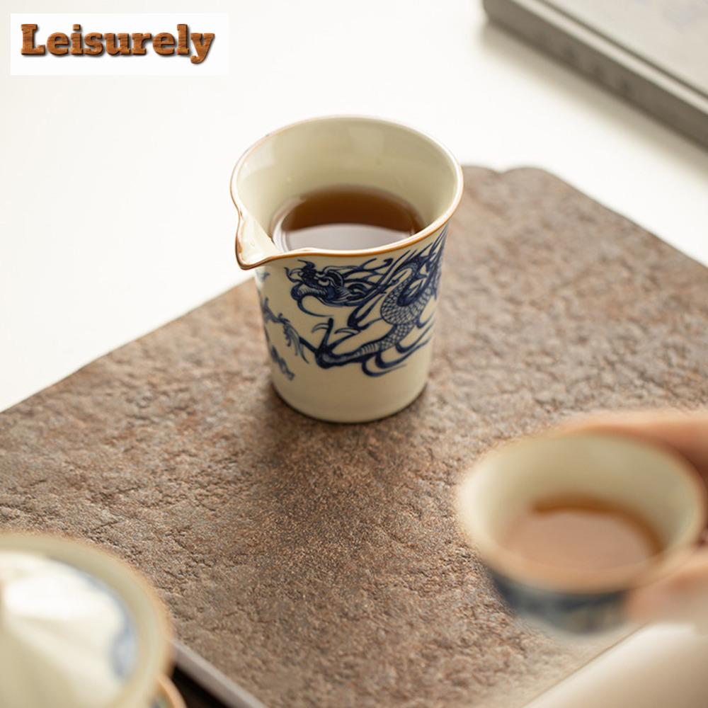 Handmade Ru Kiln Porcelain Tea Pitcher Blue and White Dragon Pattern Fair Cup Cha Hai Justice Cup Tea Services Craft Supplies