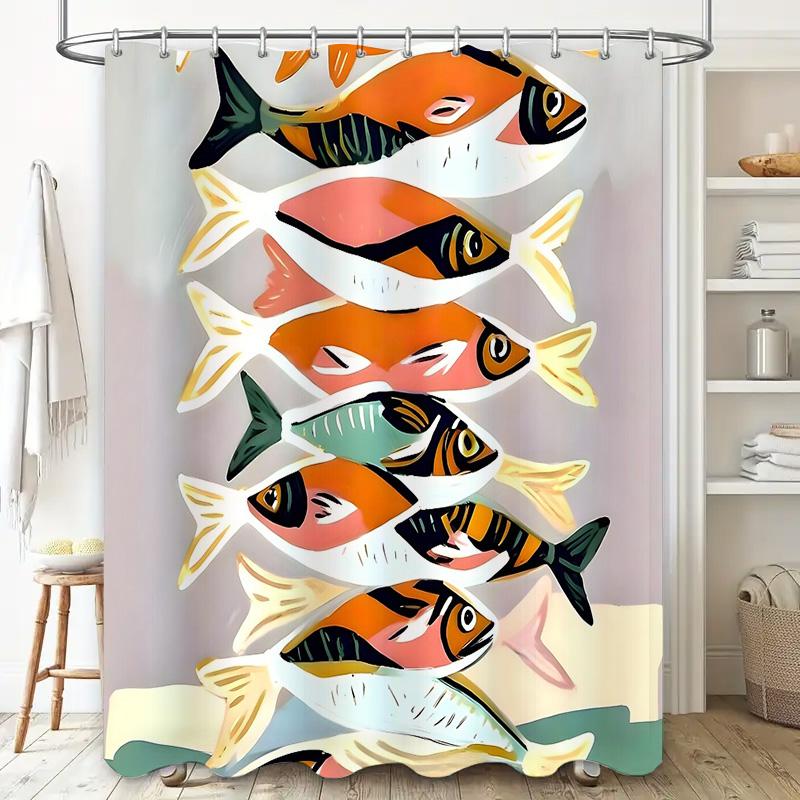 Coastal Ocean Fish Shower Curtain Waterproof Seascapes Bathroom Decor Beach Vibes Home Textile Artistic Print Wall Hanging