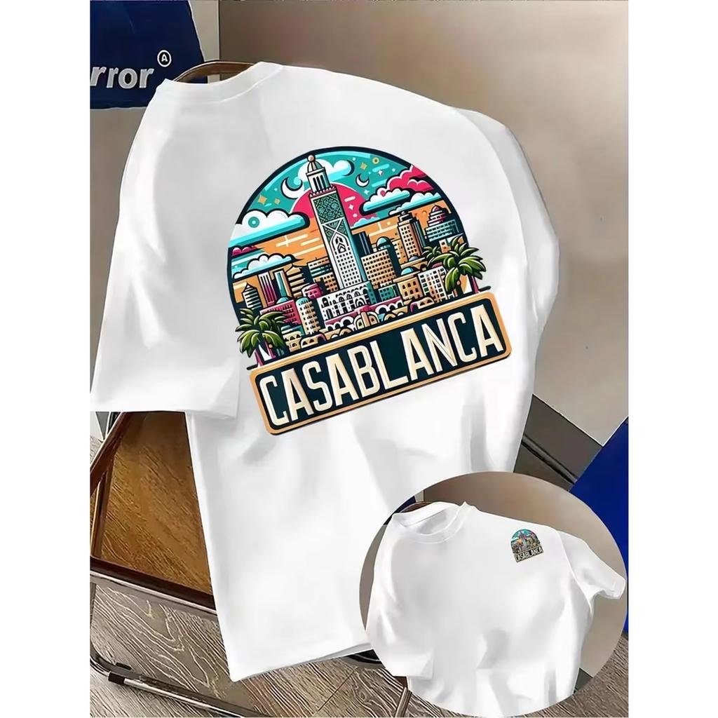 Casablanca Ästhetik Architektonische Grafik T-Shirts Herren Damen Lässig Hochwertig Trend Hip Hop Streetwear Oberteil Y2K Gothic Baumwolle Übergroße T-Shirts