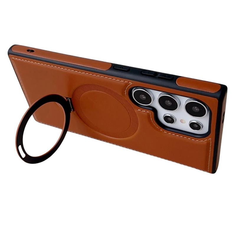For Samsung Galaxy S25 Ultra Case Compatible with MagSafe Kickstand TPU+PU Leather Anti Drop Phone Cover