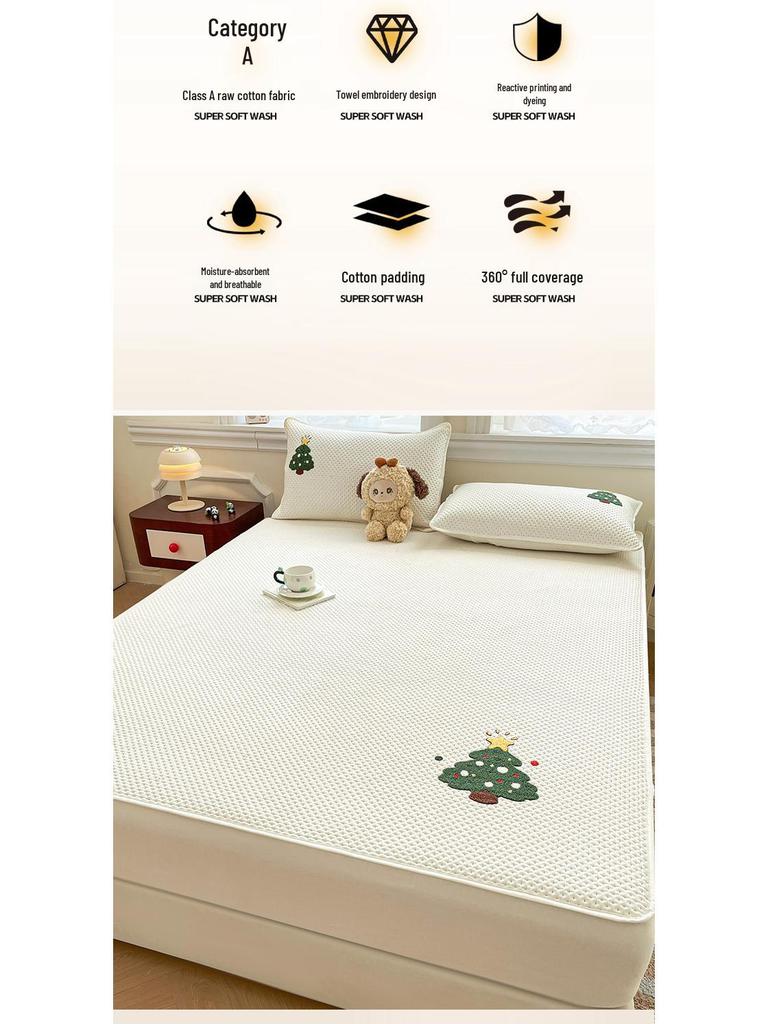 Spring & Summer Chenille Embroidery Quilted Fitted Sheet Mattress Protector