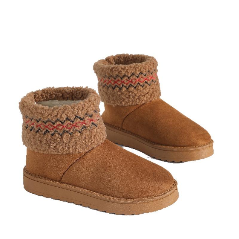 New velvet thickened warm short snow boots women's autumn and winter embroidered wool mouth Northeast velvet cotton shoes