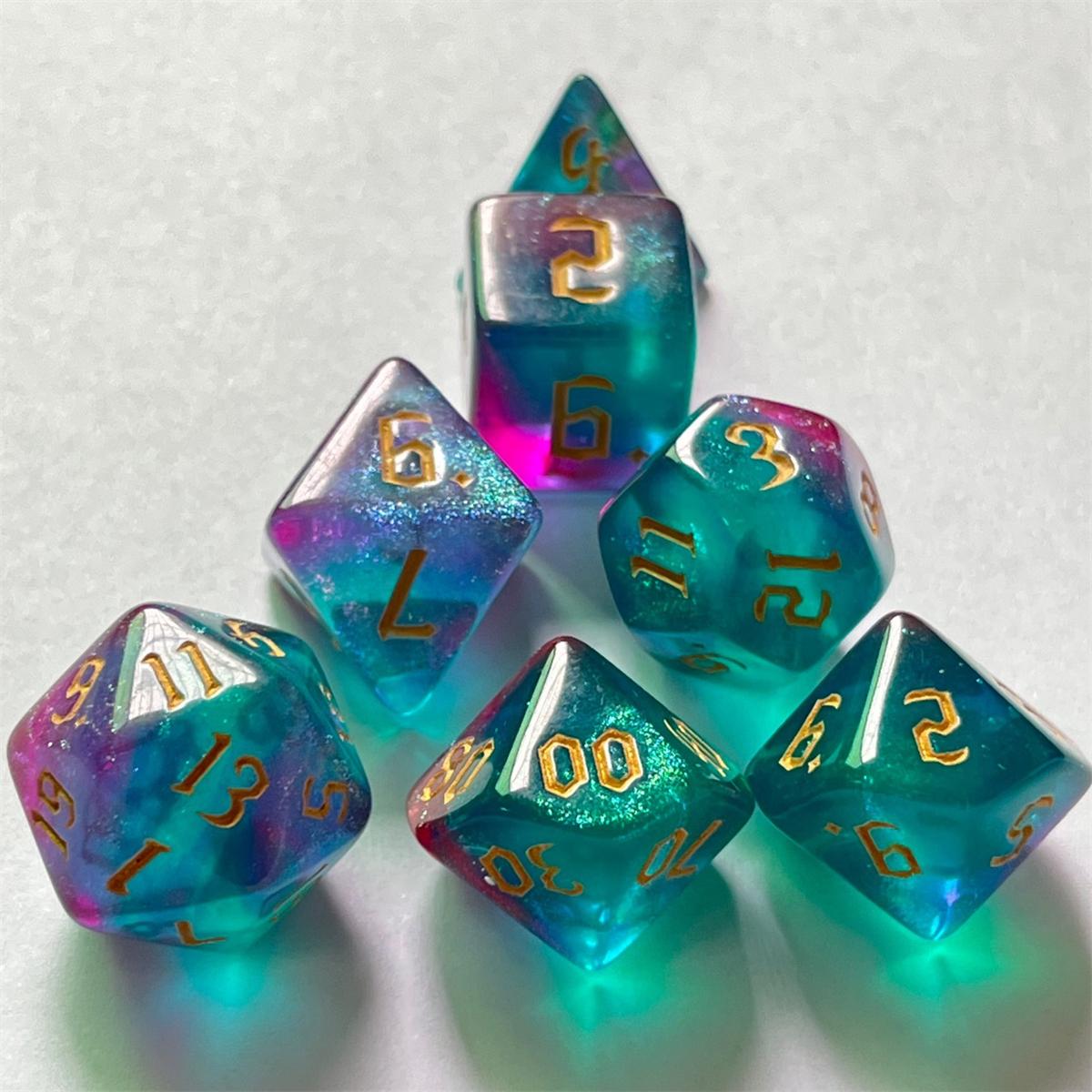 

Набор из 7 многогранных кубиков двух цветов с золотыми цифрами для D&D RPG TRPG Настольных Игр, D20 D12 D10 D8 D6 Игровые Аксессуары