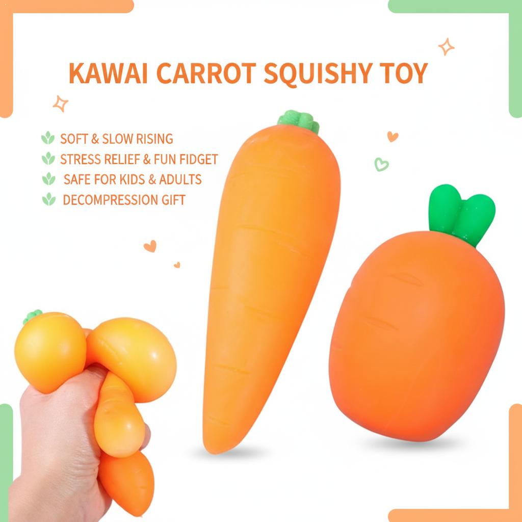 Bai Fen Bai Toys Carrot Toys Kids Childrens Kawaii Squishy Toy Soft Slow Rising Simulation Vegetable Stress Relief Fidget For Adults Decompression Gift Present