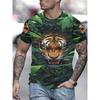 3D Green Jungle Tiger Printed T-Shirt for Men Cool Forest Animal King Graphic Short Sleeve Tees Trendy Casual Round Neck Hip Hop Fashion Street Tops
