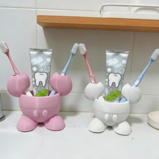 Toothbrush Holder, 3D Printed Durable PLA Storage Rack, Partitioned Storage Design, Cartoon Shape Compact Bathroom Organizer