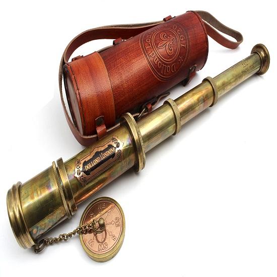 Spyglass Telescope Replica  Nautical Brass Spyglass with Leather Box Pirate Telescope Gift for Mariners Collectors