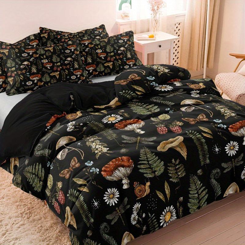 

Green Leaf Pattern 3Pcs Bedding Set Soft And Breathable Floral Mushroom, Snail - Includes Quilt Cover And Pillowcases No Filling Duvet Cover Set&EU Single(135x200cm)
